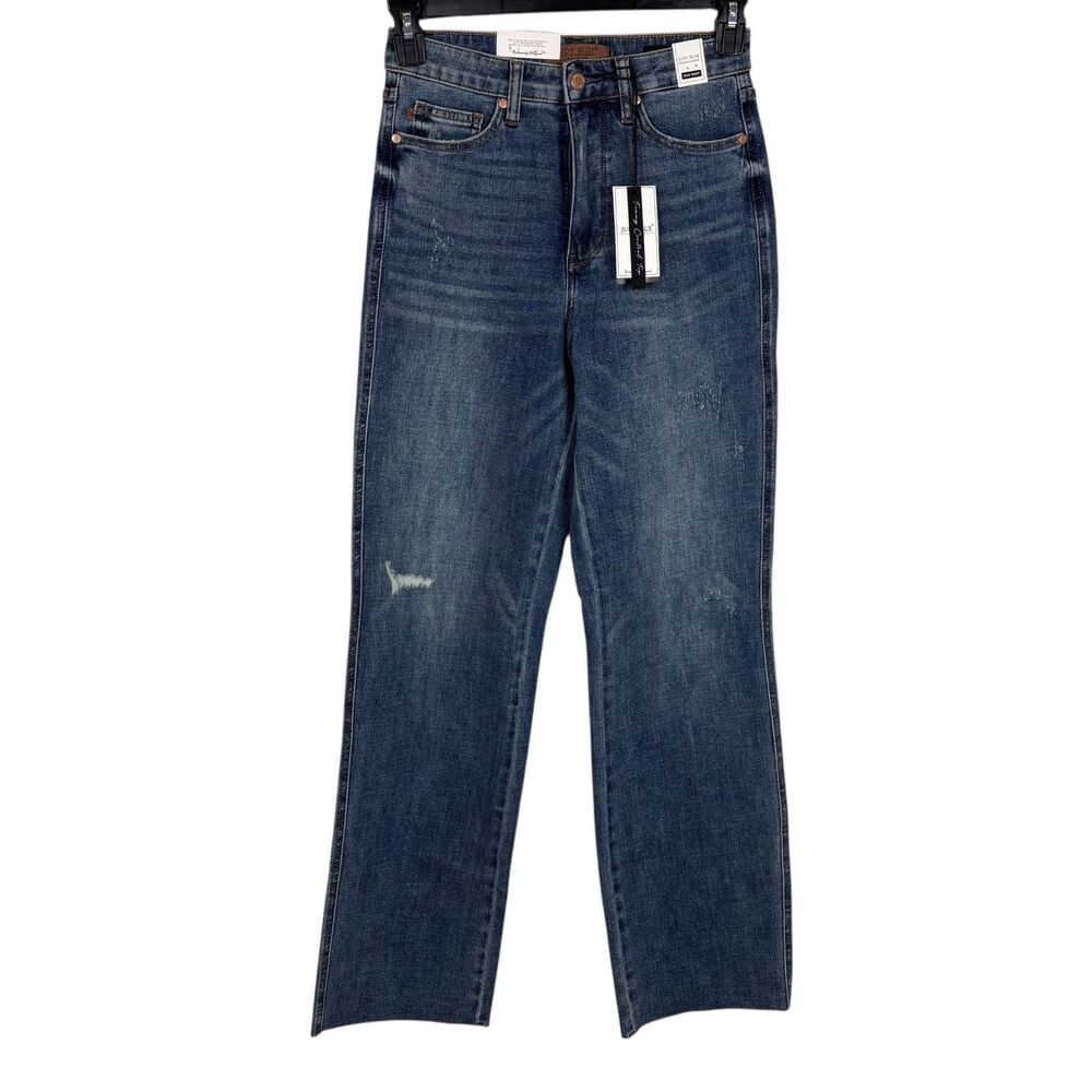 NWT Judy Blue High Waist Straight Fit Jeans Raw Hem Tummy control Women’s 5/27